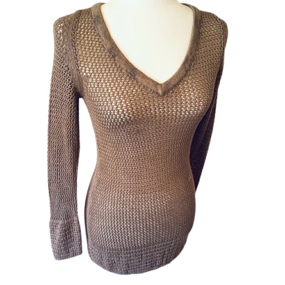 ✨ MANGO Cable‑Knit Sweater (Size S) Chic camel color with gold‑metallic mesh